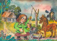 David Burliuk (American/Ukrainian, 1882–1967) - Peasant and Horse