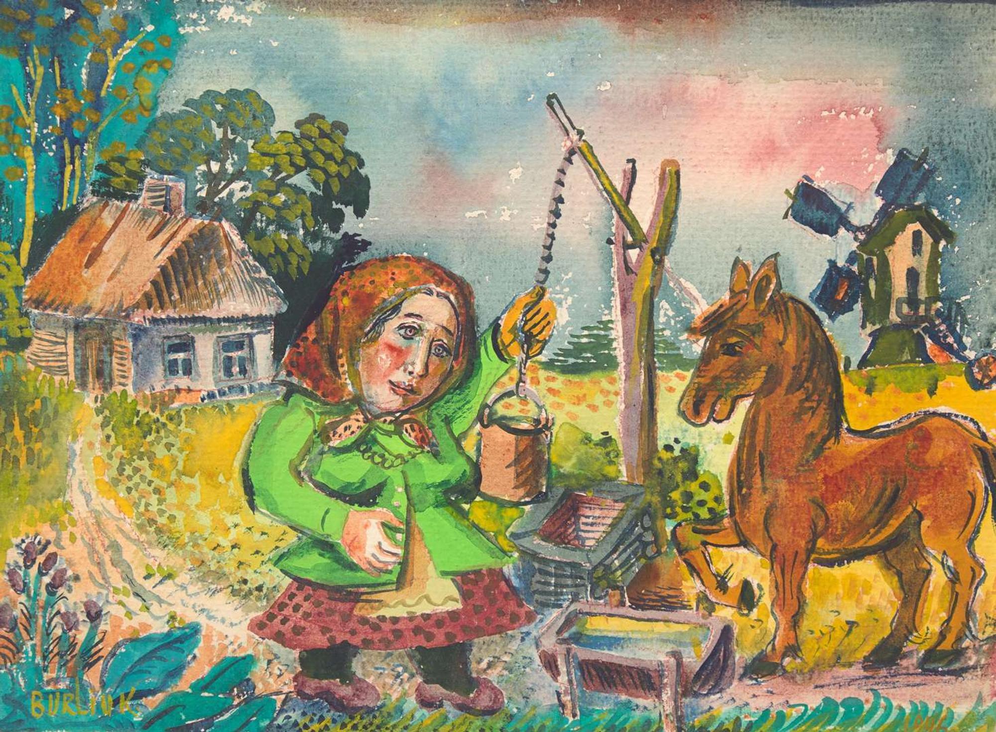 David Burliuk (American/Ukrainian, 1882–1967) - Peasant and Horse