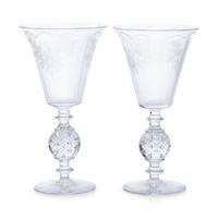 A Pair of Etched and Cut Glass Vases