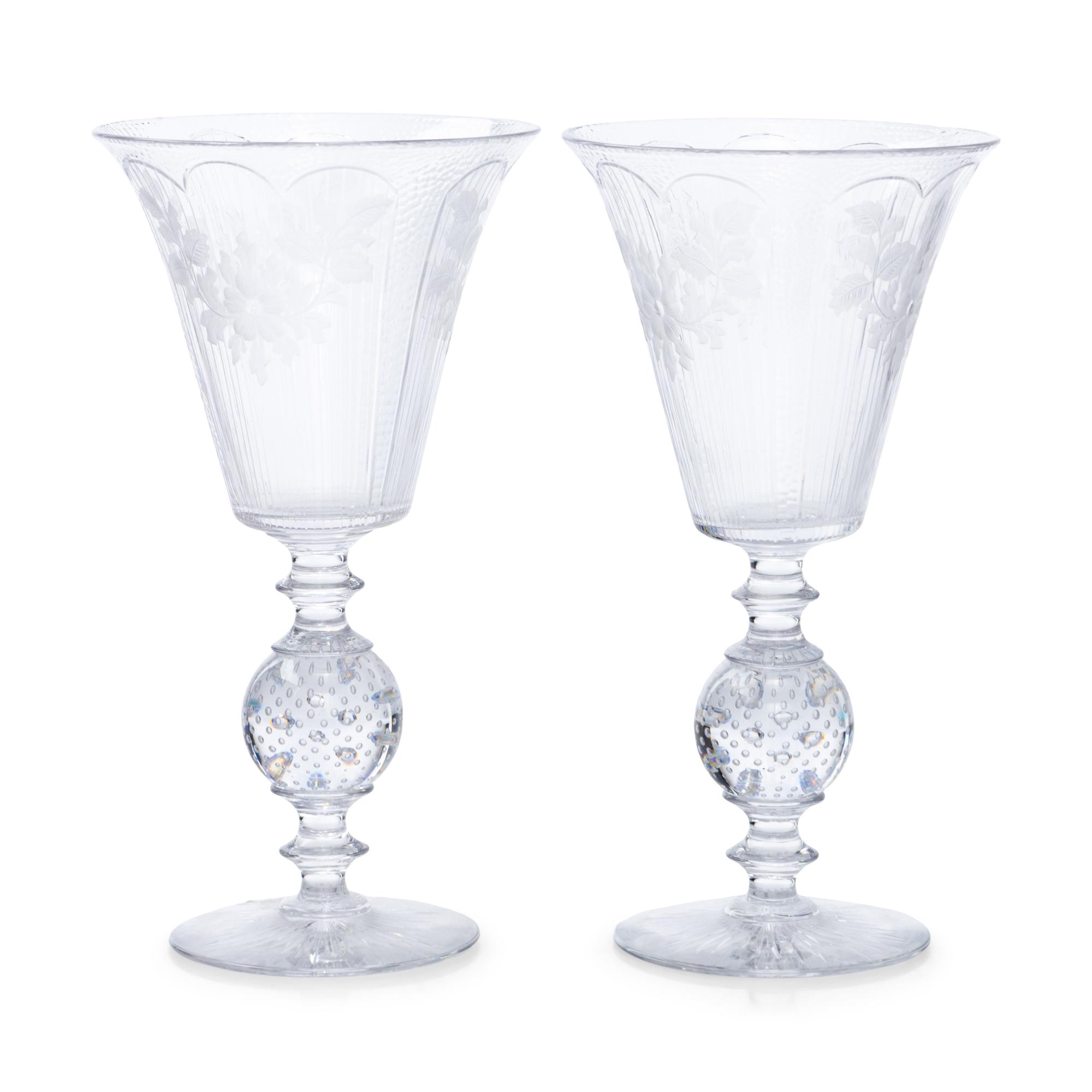 A Pair of Etched and Cut Glass Vases