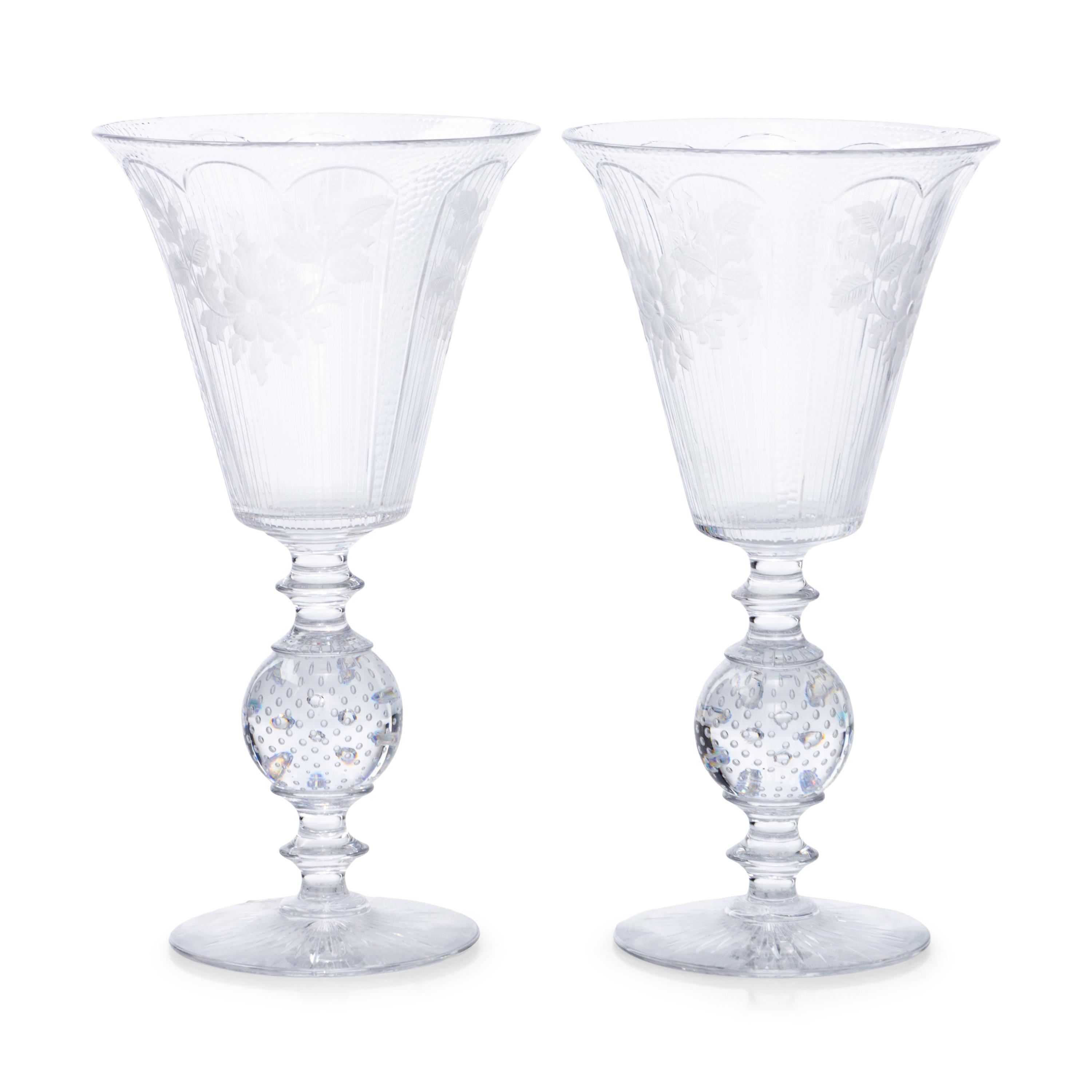 A Pair of Etched and Cut Glass Vases