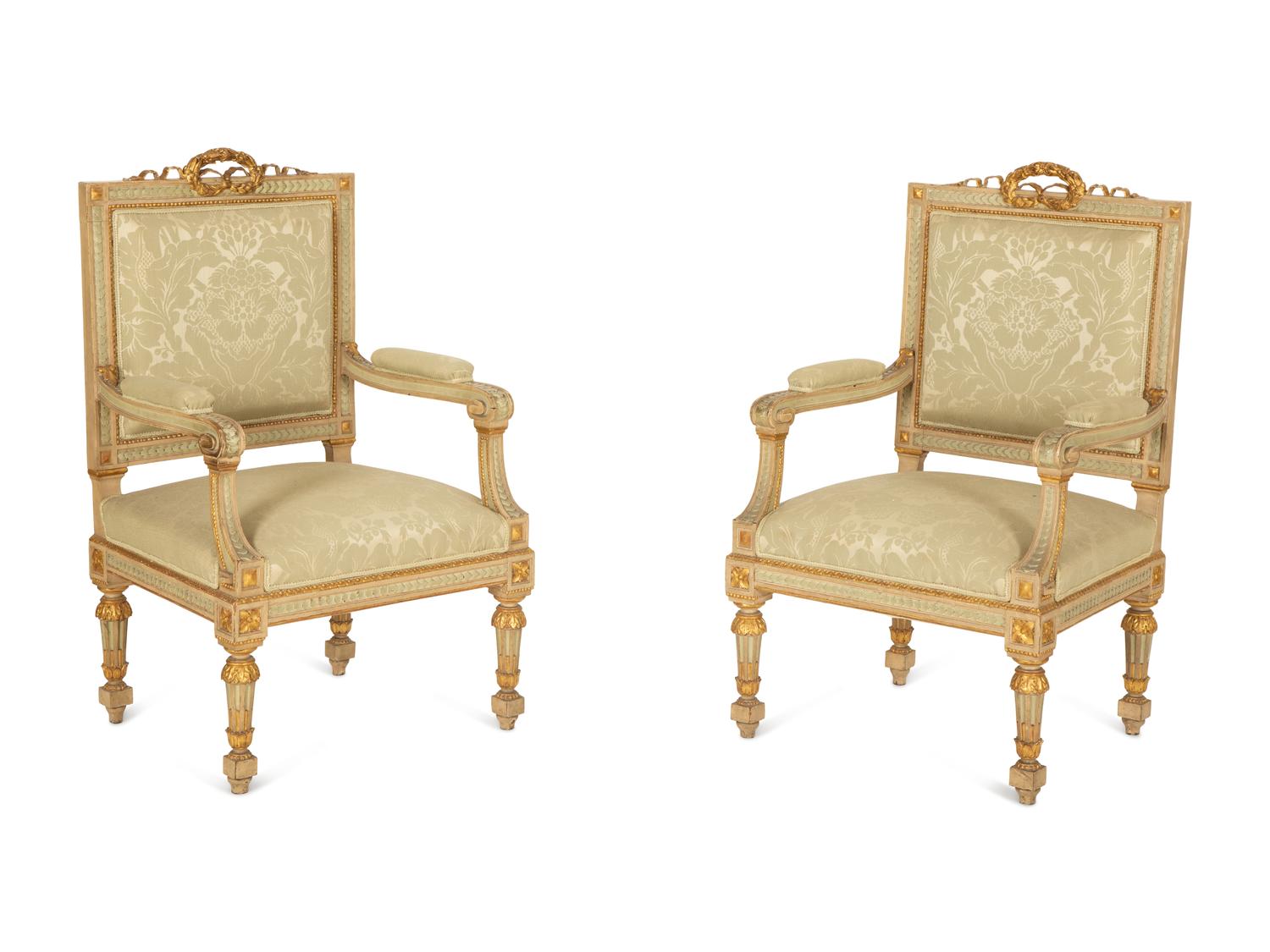 A Six-Piece Louis XIV Style Painted and Parcel Gilt Parlor Suite — 19th/20th Century