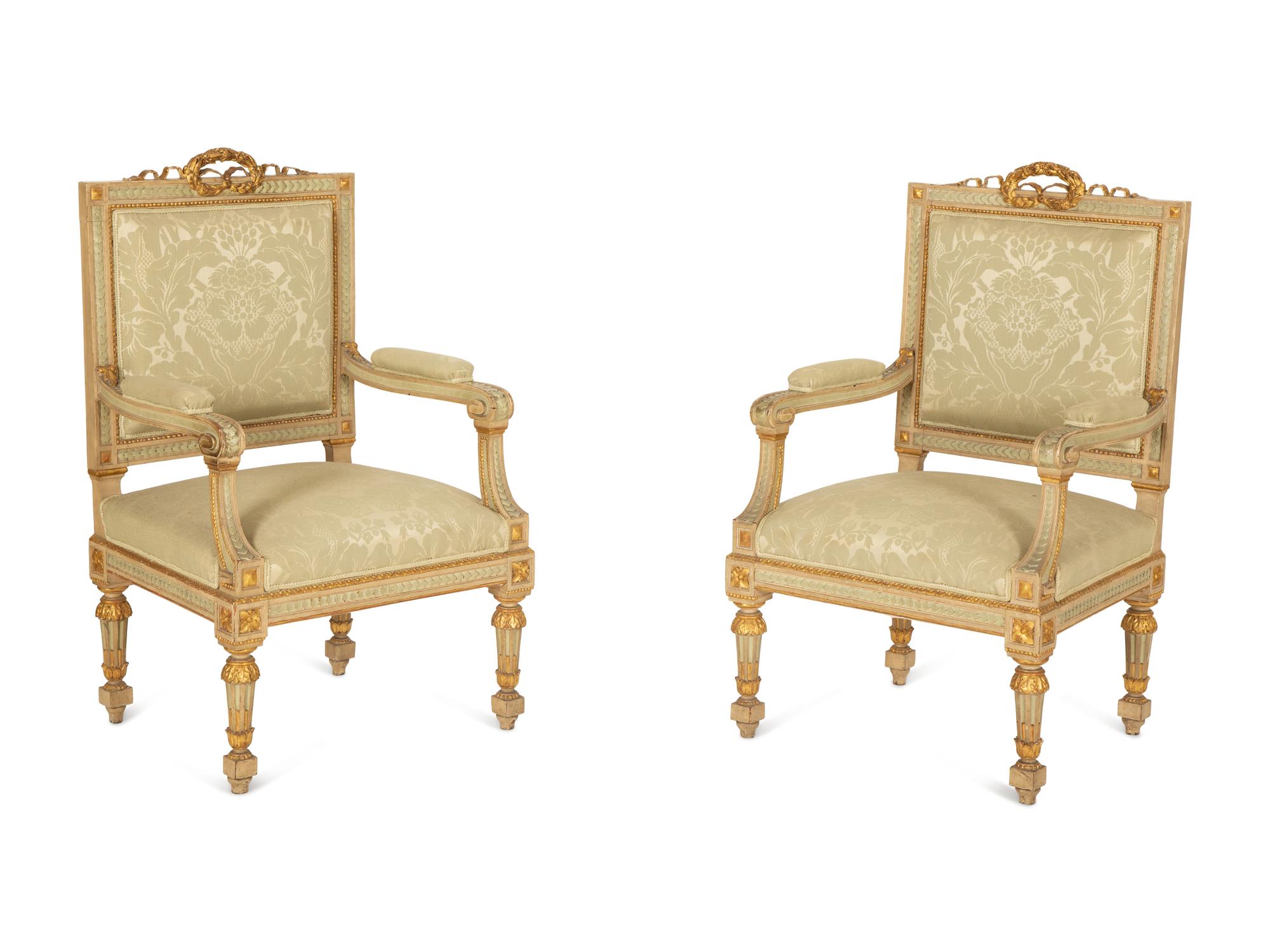 A Six-Piece Louis XIV Style Painted and Parcel Gilt Parlor Suite — 19th/20th Century