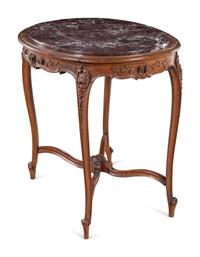 A Louis XV Style Walnut Marble-Top Center Table