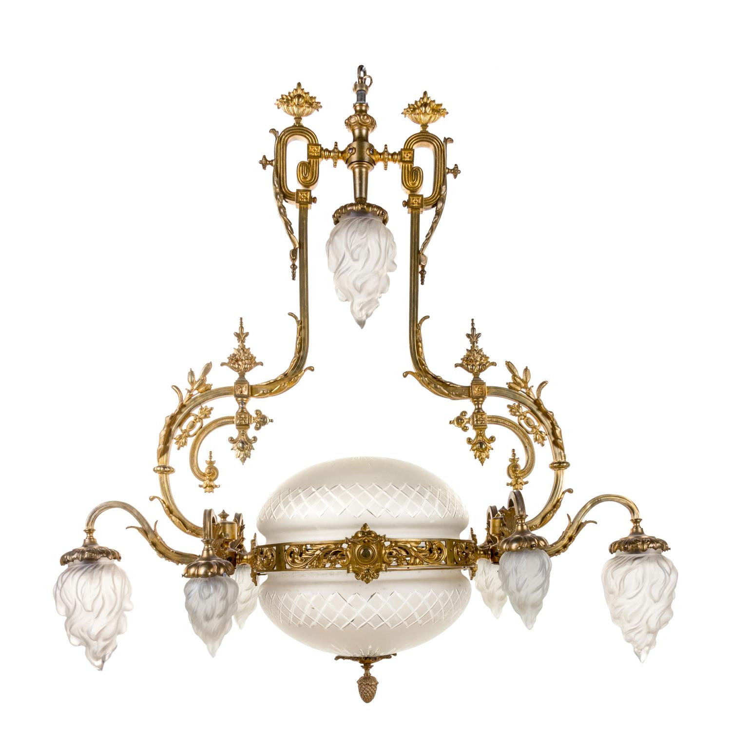 A French Gilt Bronze and Frosted Glass Ceiling Fixture