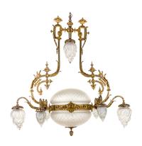 A French Gilt Bronze and Frosted Glass Ceiling Fixture