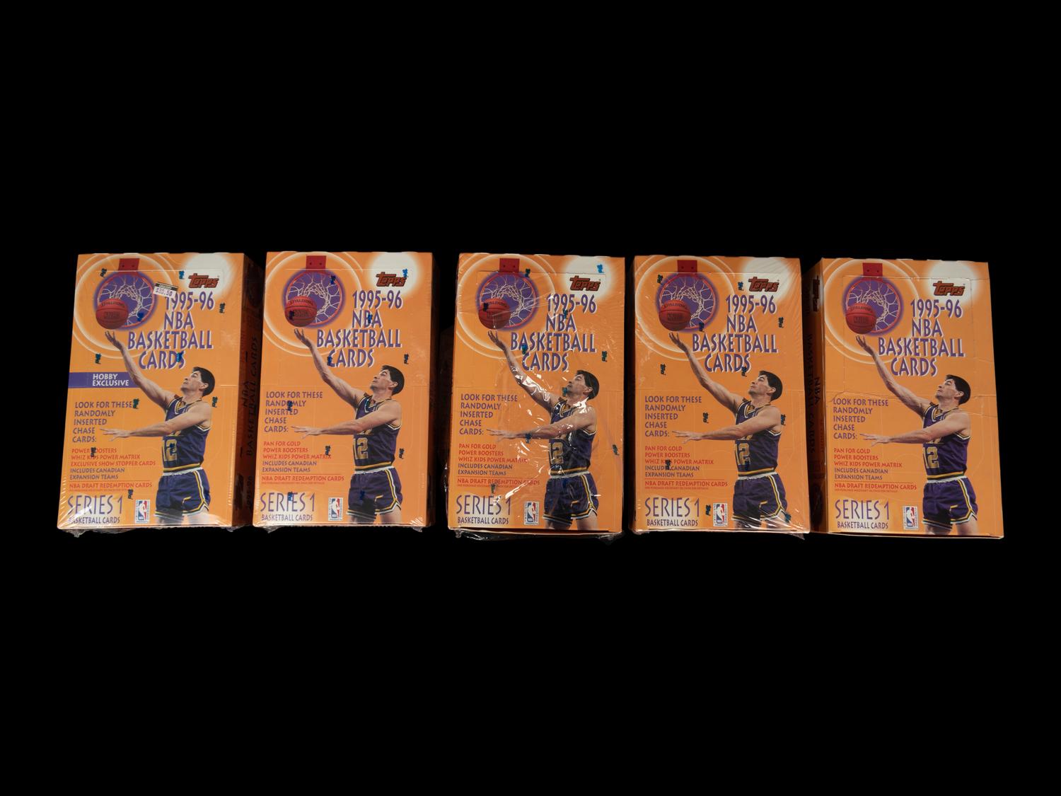 A Group of Five 1995-96 Topps Series One Basketball Card Boxes