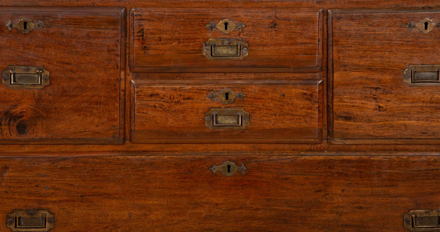 An Anglo-Indian Brass Mounted Mahogany Campaign Chest