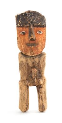 A Peruvian Chancay Standing Wood Figure of a Male. Height 13 x width 4 x depth 2 inches.