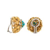 BICOLOR GOLD, TURQUOISE AND DIAMOND EARCLIPS