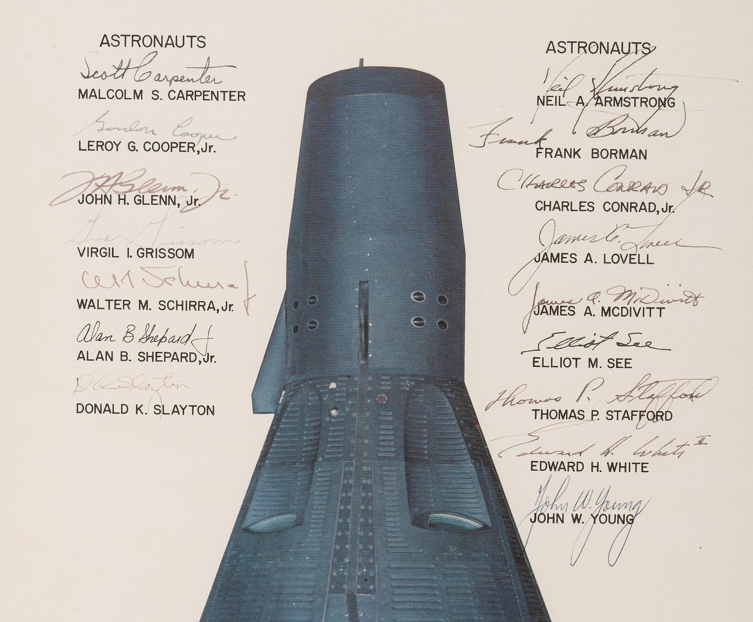 [SPACE EXPLORATION]. Gemini Spacecraft . Lithograph signed by Gemini and Mercury astronauts.