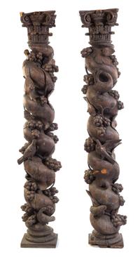 A Pair of Continental Carved Columns Height 75 1/2 inches. — 19TH CENTURY