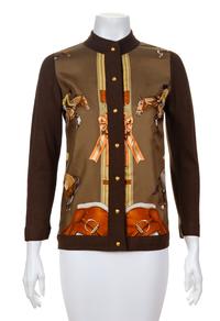 An Hermès Dark Brown Wool Sweater with Silk Front, Size 40.