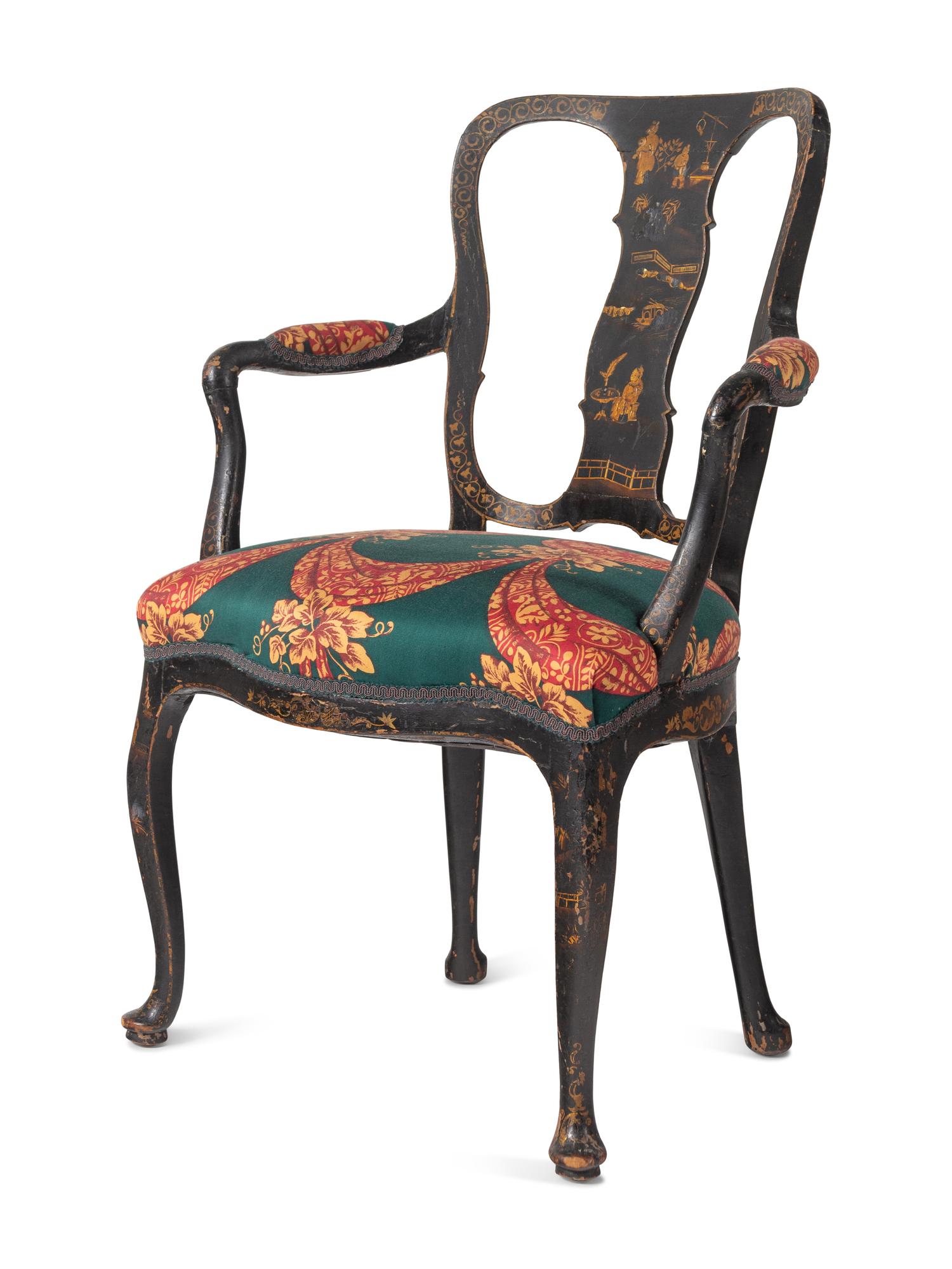 A Set of Four George II Style Black Japanned Dining Chairs