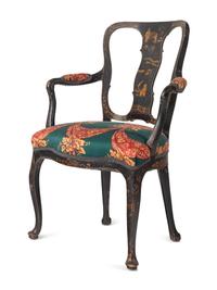 A Set of Four George II Style Black Japanned Dining Chairs