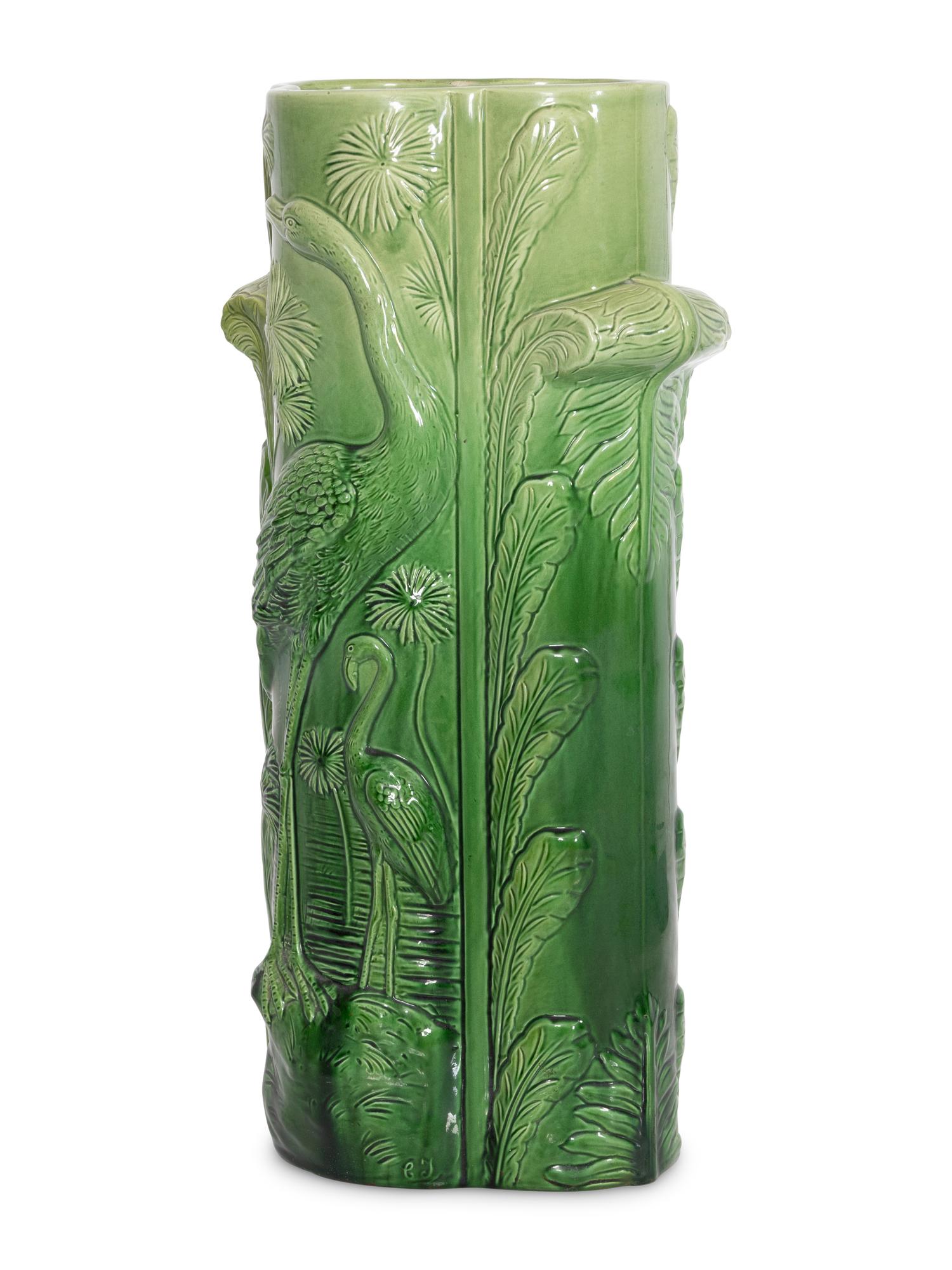 An English Majolica Flamingo Umbrella Stand