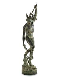 A Monumental Patinated Cast Metal Figure of Mercury