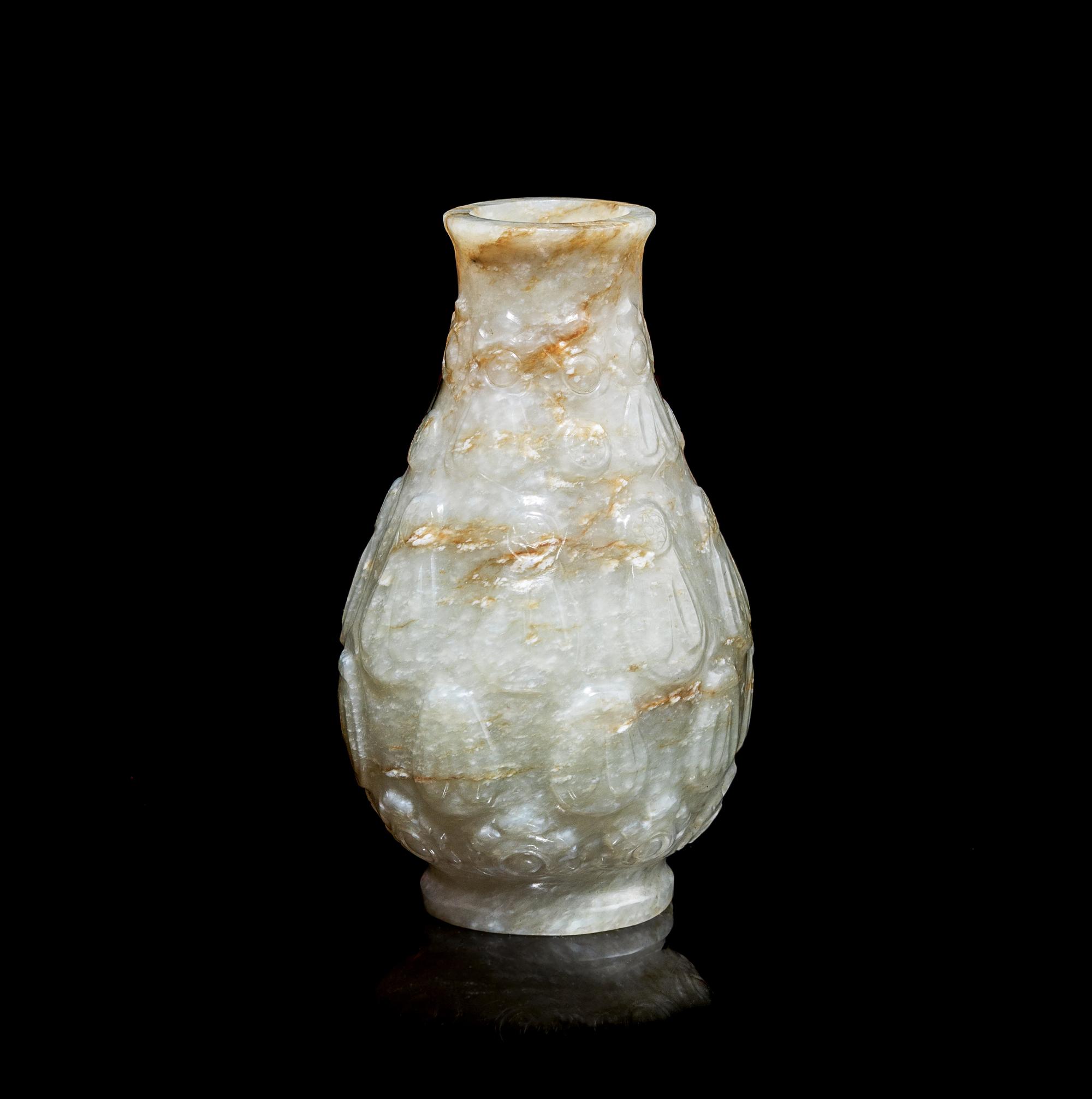 A Small Chinese Jade 'Floral' Vase 青玉刻花瓣紋香瓶