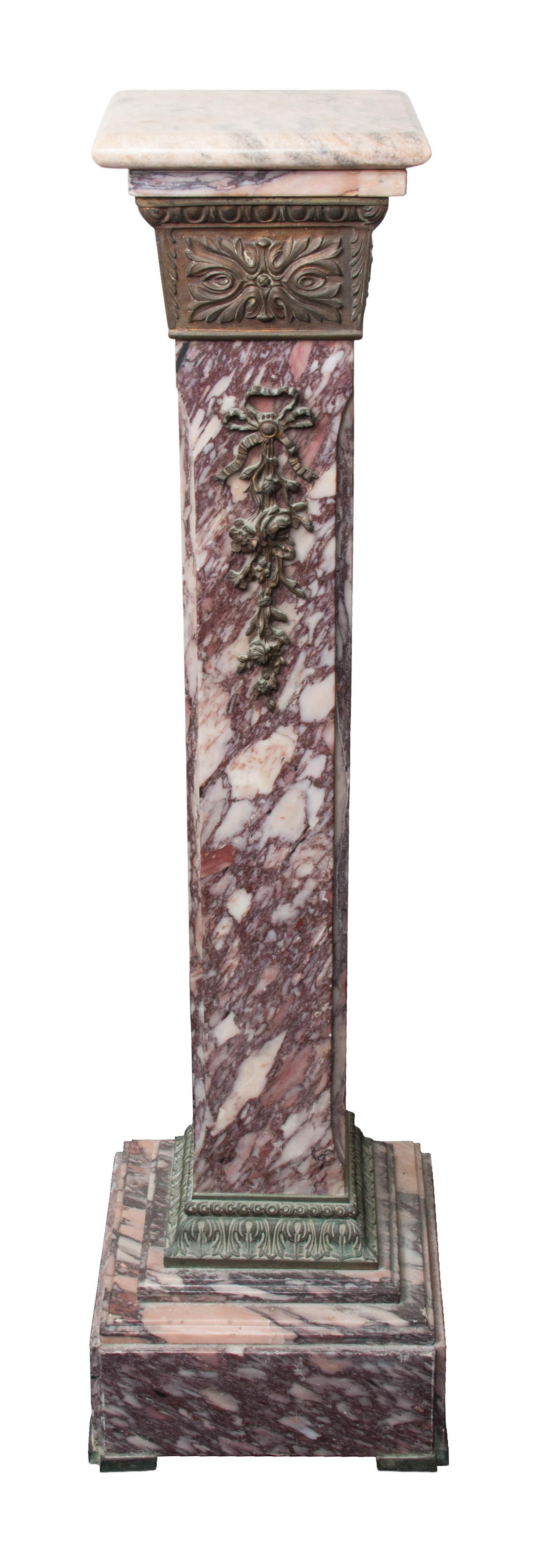 An Empire Style Gilt Bronze Mounted Marble Pedestal Height 43 inches.