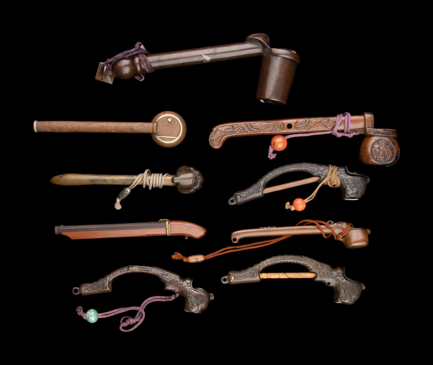 Nine Japanese Portable Bronze Writing Sets, Yatate