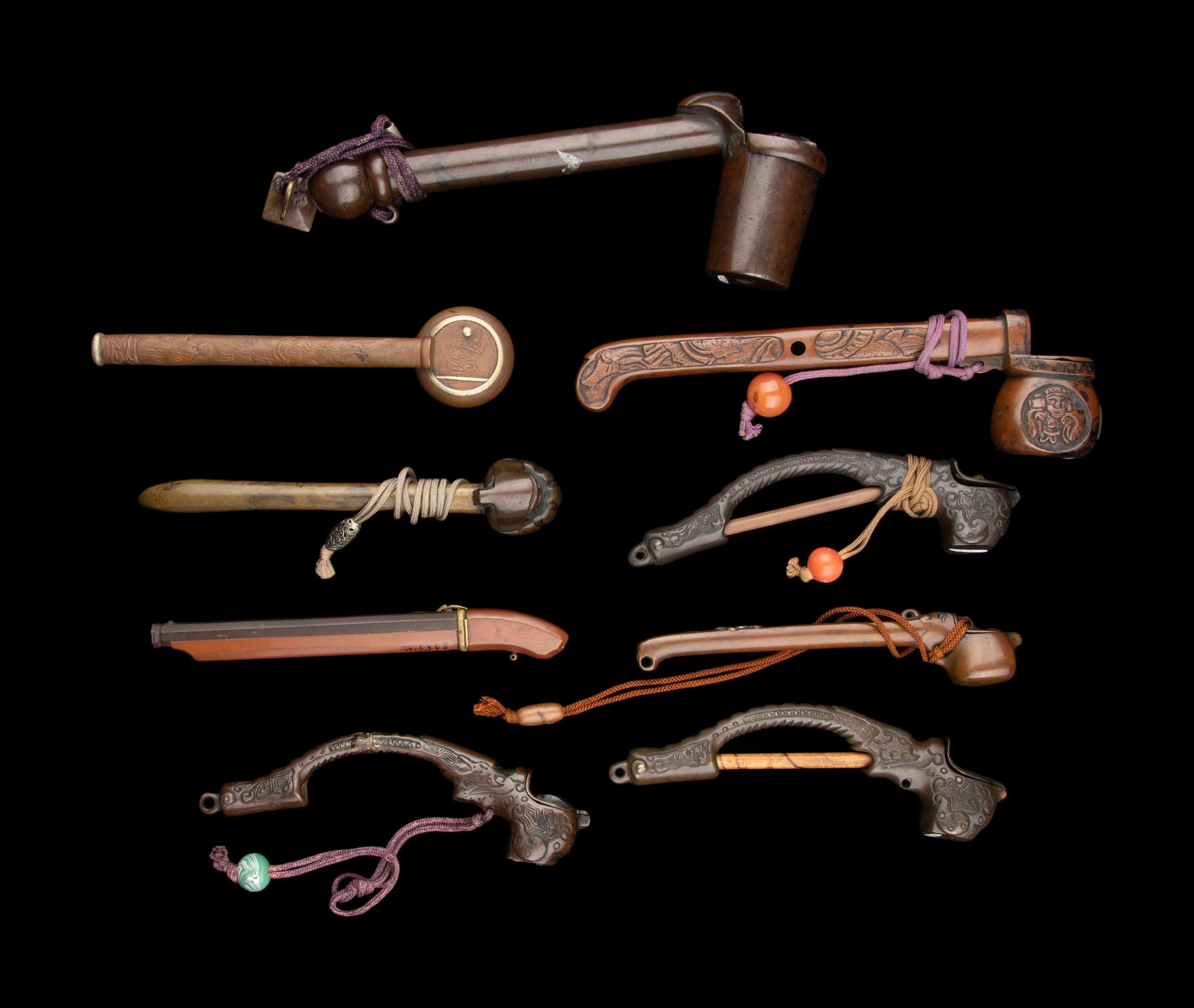 Nine Japanese Portable Bronze Writing Sets, Yatate