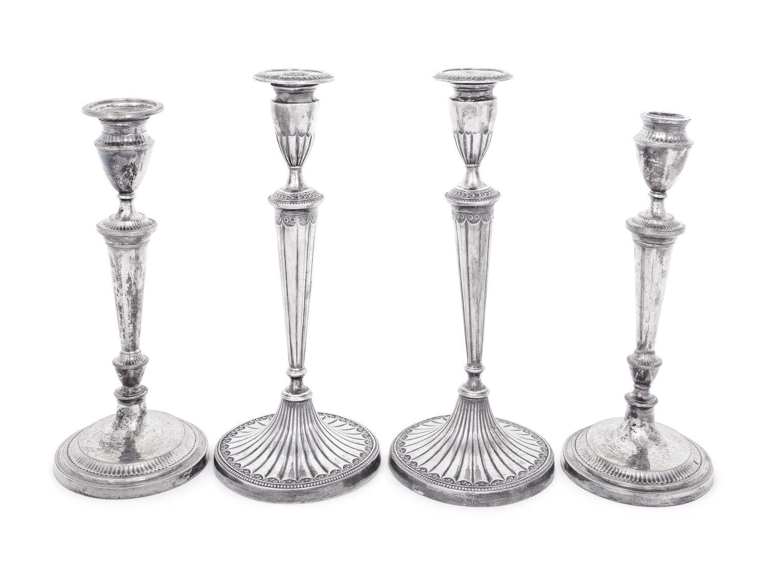 Two Pairs of English Silver-Plate Candlesticks