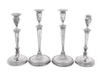 Two Pairs of English Silver-Plate Candlesticks