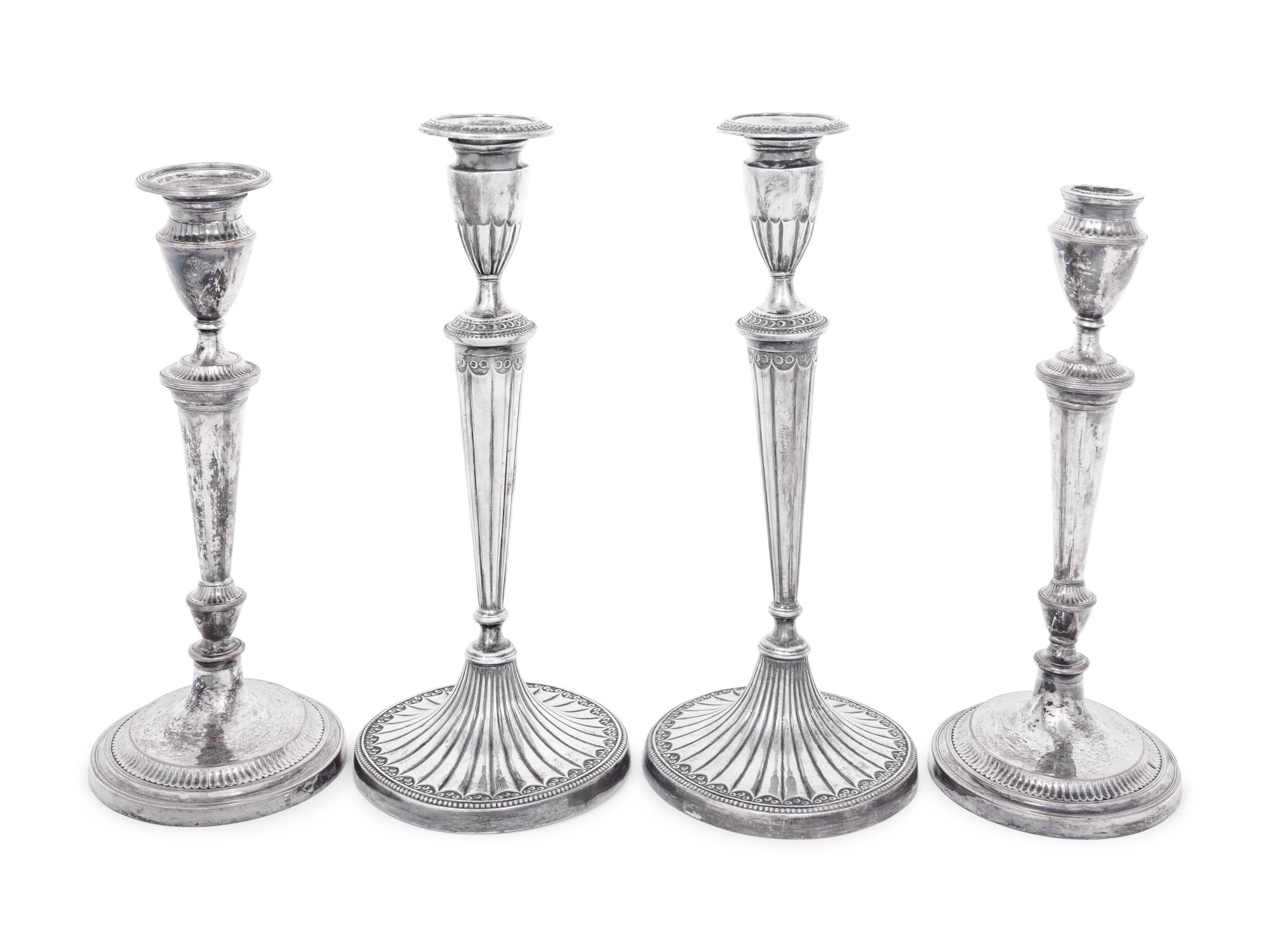 Two Pairs of English Silver-Plate Candlesticks