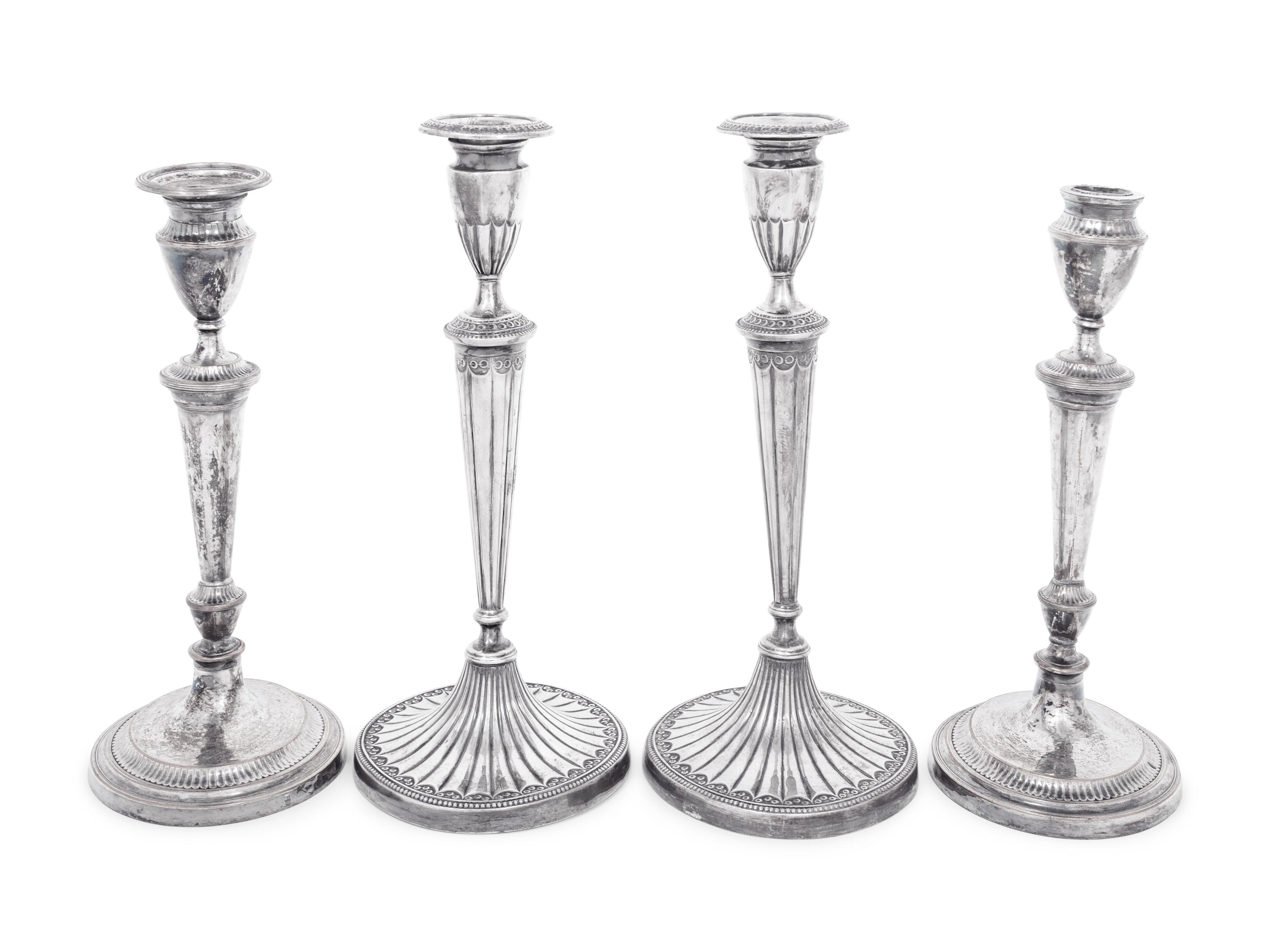 Two Pairs of English Silver-Plate Candlesticks