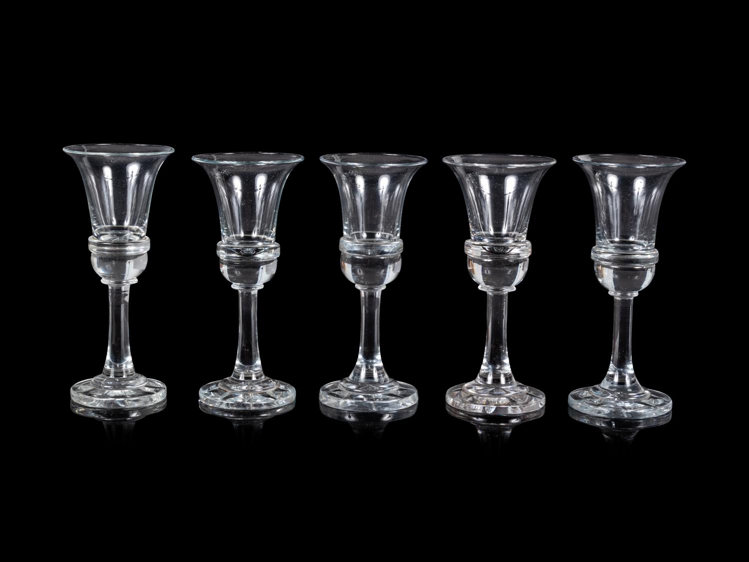 A Set of Five Trumpet-Form Wine Stems Attributed to Baccarat