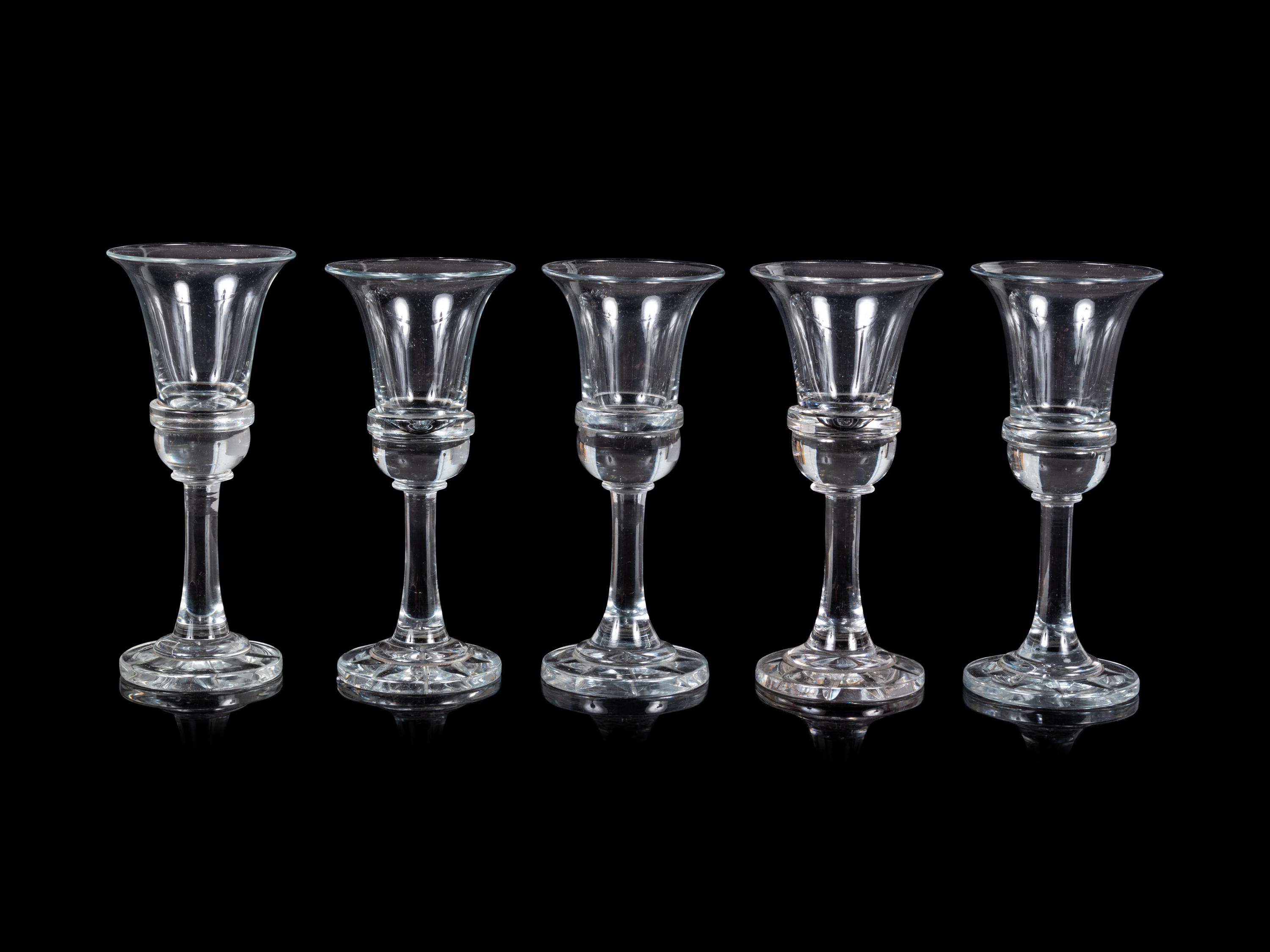 A Set of Five Trumpet-Form Wine Stems Attributed to Baccarat