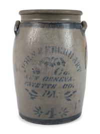 A Pennsylvania Cobalt-Stenciled Four-Gallon Stoneware Crock