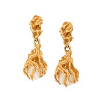 CULTURED PEARL AND YELLOW GOLD EARRINGS