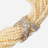 A 14K Gold Boris LeBeau Pearl Torsade with Diamonds Boris LeBeau