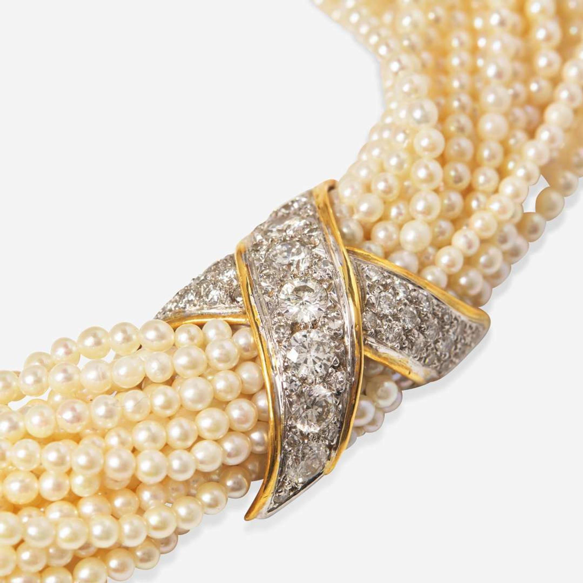 A 14K Gold Boris LeBeau Pearl Torsade with Diamonds Boris LeBeau