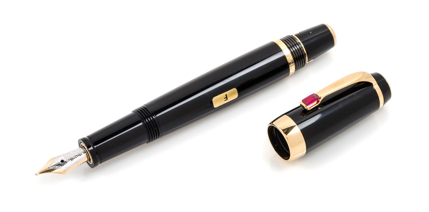 A Montblanc Boheme: Rouge e Noir Special Edition Ruby-Inset Retractable Fountain Pen Length 4 1/4 inches.