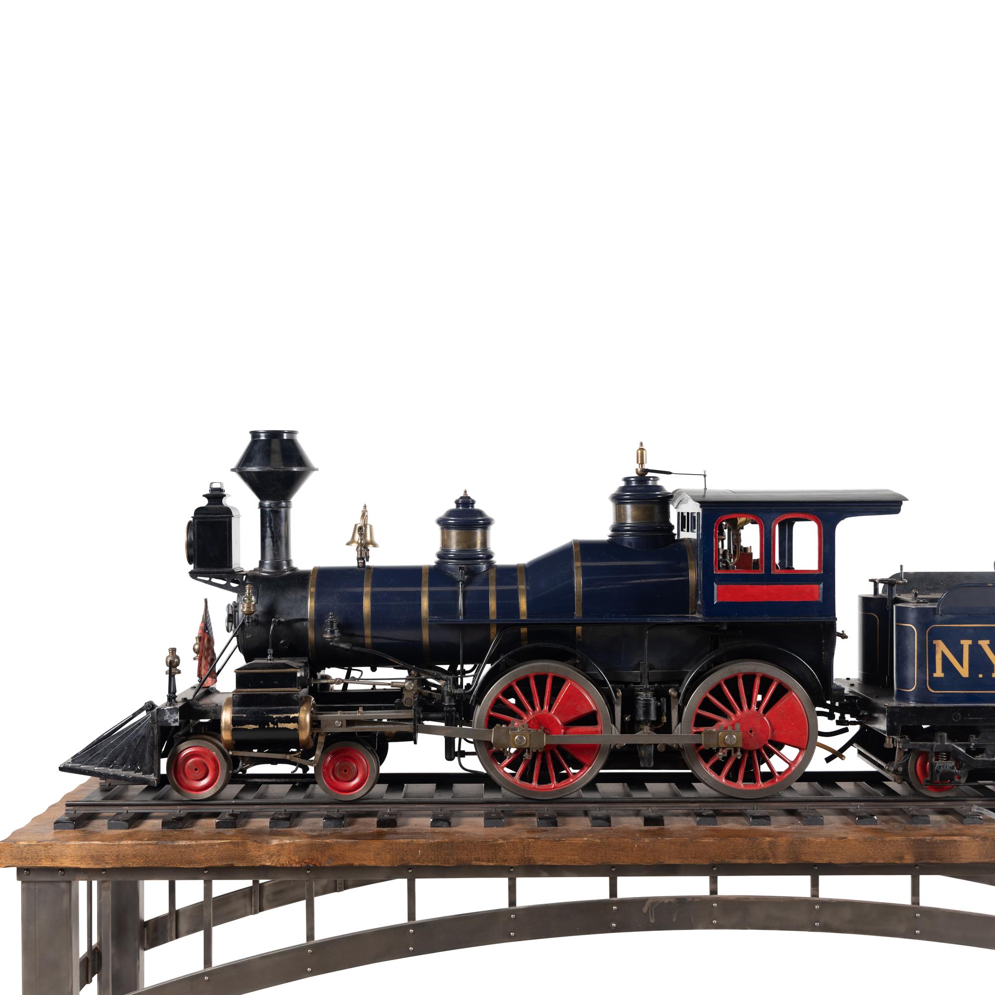 A 7 1/2-Inch Gauge Live-Steam Model Train of a New York Central and Hudson River Rail Road Engine and Tender with Stand