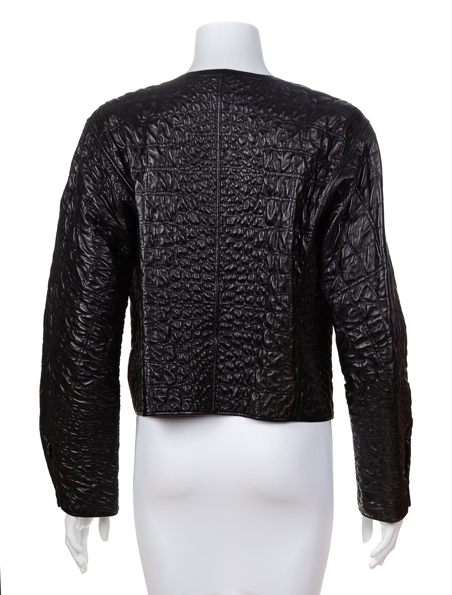 An Yves Saint Laurent Black Leather Quilted Jacket, Size 42.