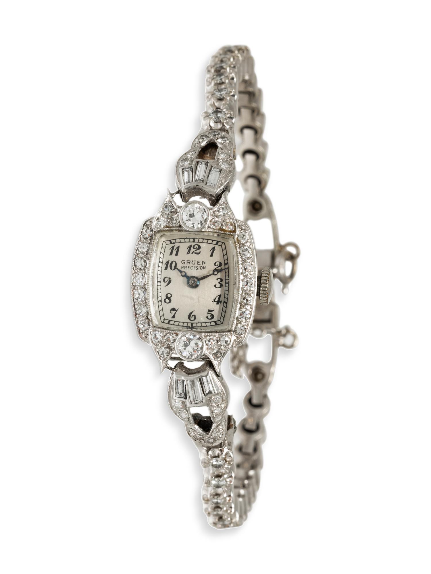 VINTAGE, GRUEN, PLATINUM, WHITE GOLD AND DIAMOND WATCH
