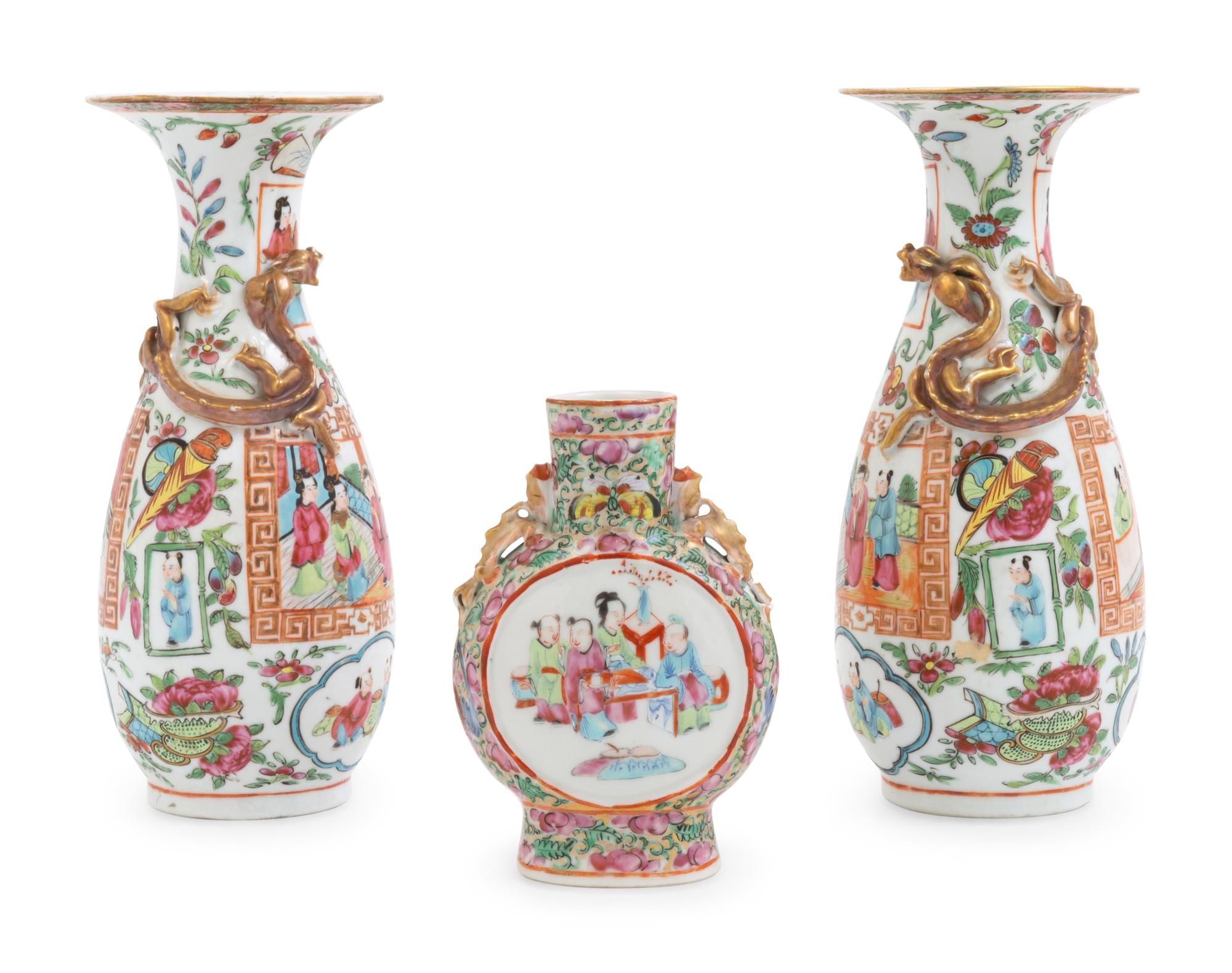 Three Chinese Export Rose Medallion Porcelain Vases