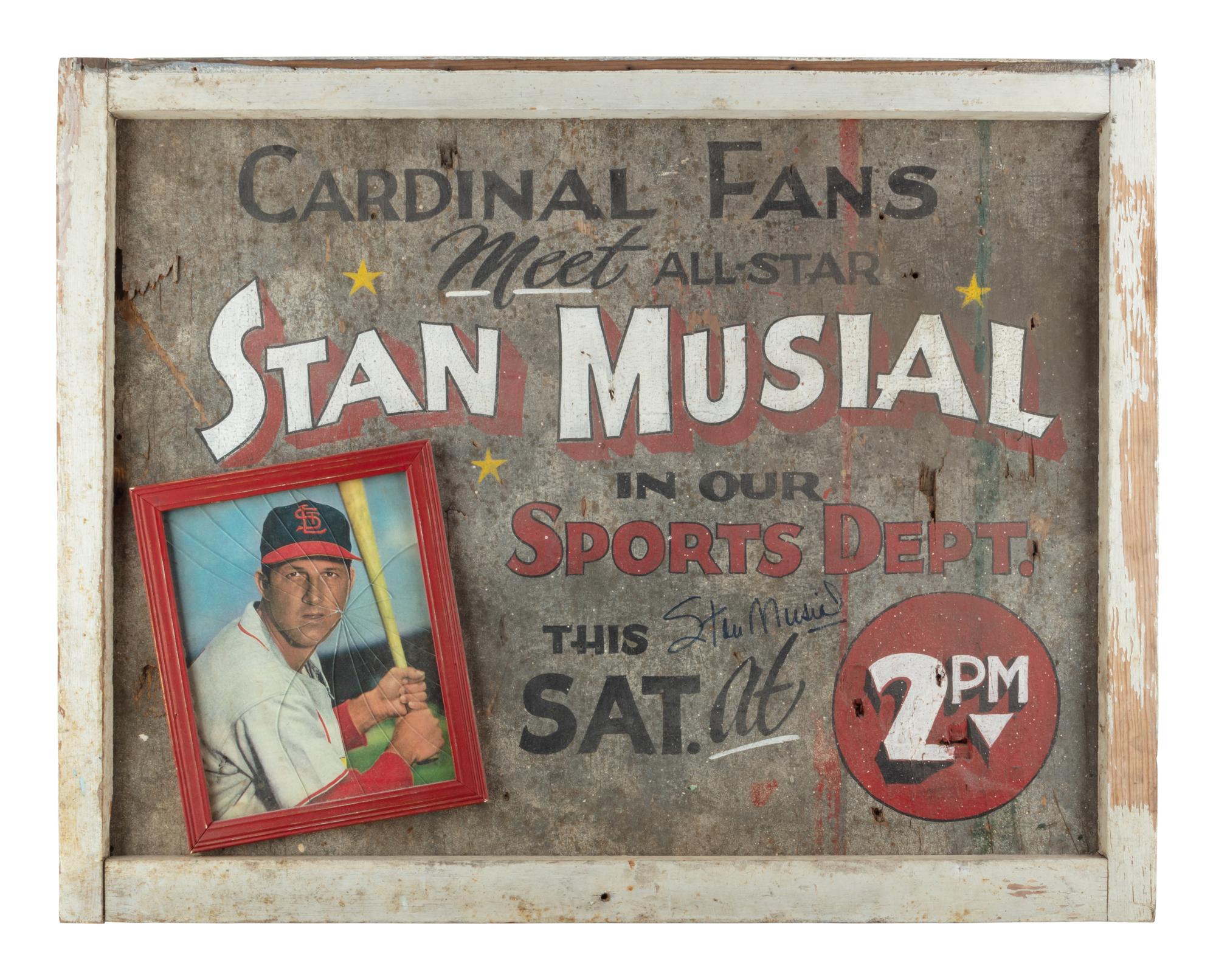 A Vintage Stan Musial Appearance Signed Autograph Advertising Sign