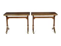 A Pair of Regency Style Brass Mounted Rosewood Sofa Tables