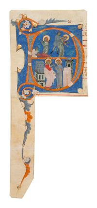 EMILIA-ROMAGNA ILLUMINATOR Cutting with Initial ‘D’ with the Life of Saint Lucy from a Gradual, in Latin, Illuminated manuscript on parchment [Italy, Emilia-Romagna? c. 1290–1300]