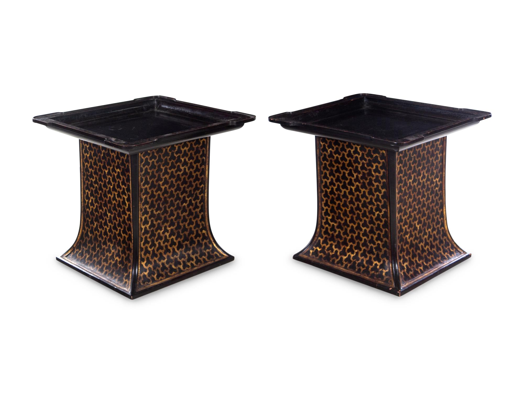 A Pair of Painted and Parcel Gilt Side Tables
