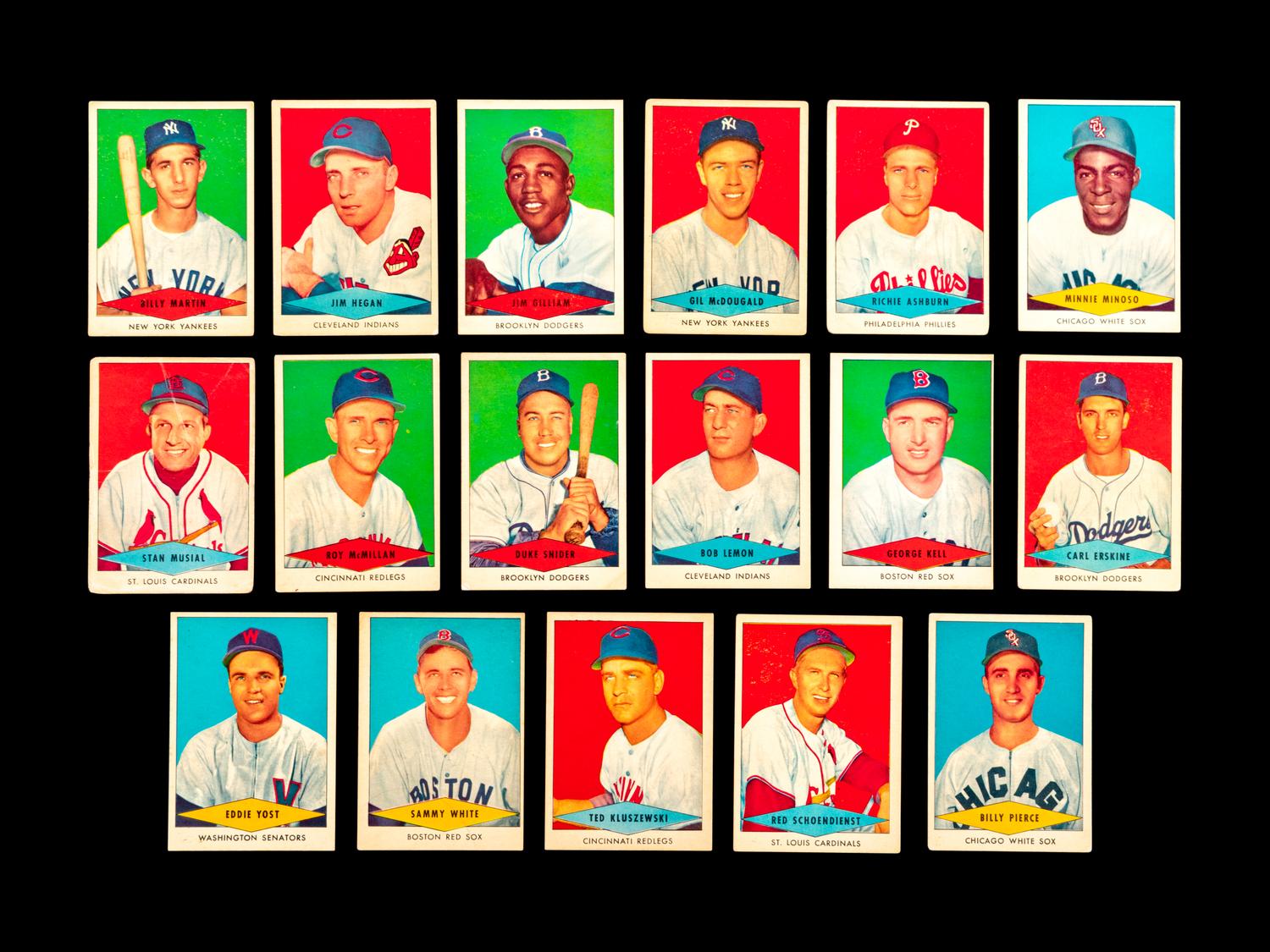 A Group of 17 1954 Red Heart Dog Food Baseball Cards (Including Stan Musial and Duke Snider),