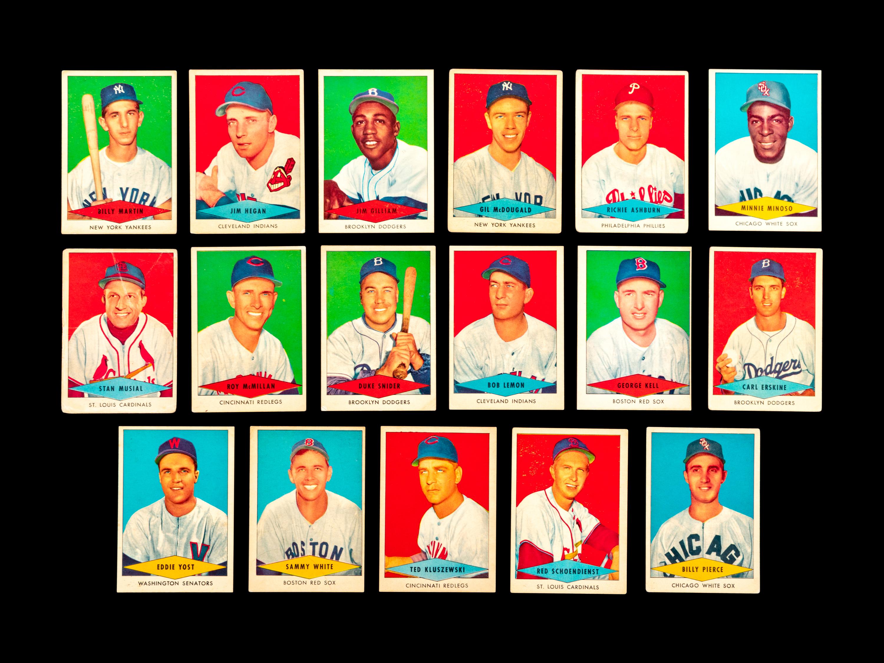 A Group of 17 1954 Red Heart Dog Food Baseball Cards (Including Stan Musial and Duke Snider),