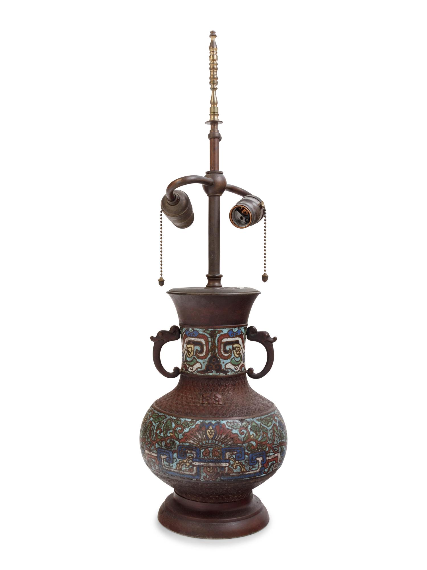An Archaistic Bronze and Cloisonné Vase Mounted as a Lamp
