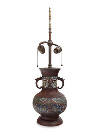 An Archaistic Bronze and Cloisonné Vase Mounted as a Lamp