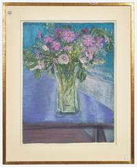 Jane Freilicher (American, 1924-2014) - Flowers on a Blue Surround