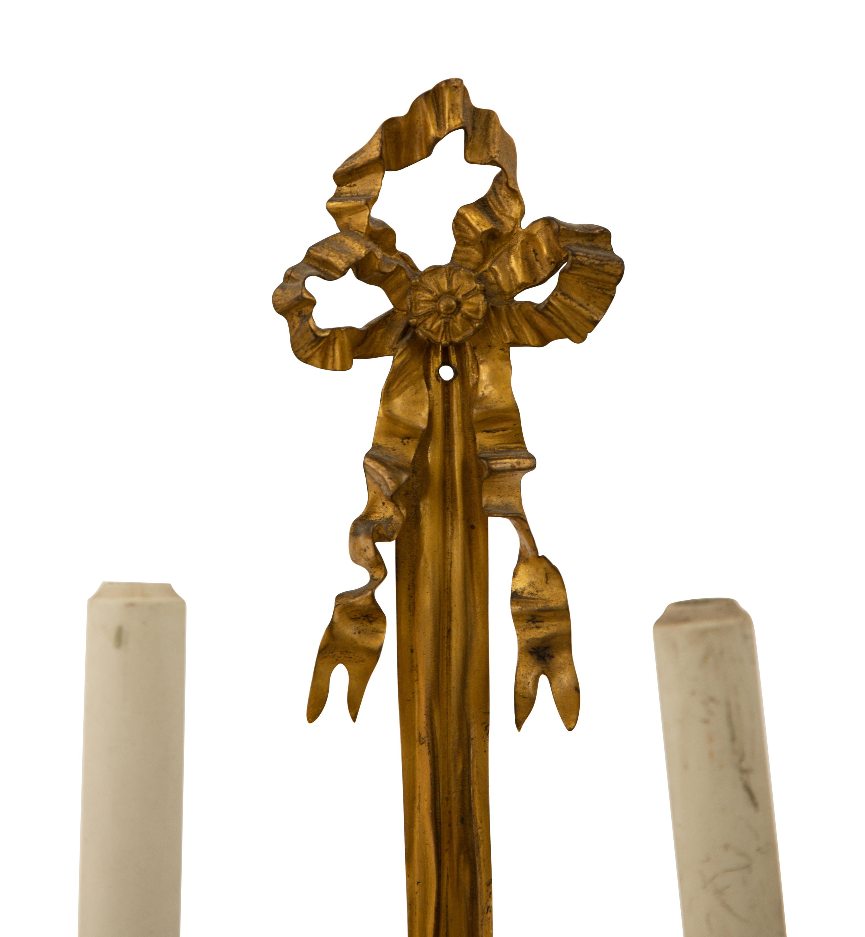 A Pair of Louis XVI Style Gilt Bronze Two-Light Sconces